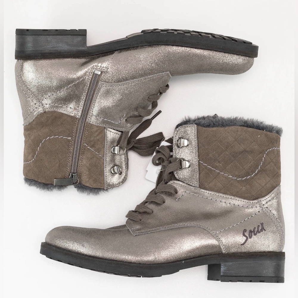 SOCCX silver leather winter ankle boots size 38 Fur trim and lining